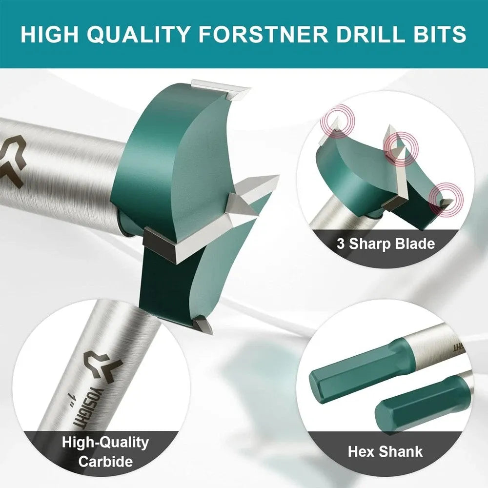 Woodworking Drill Bit Set Forstner 15-35mm Countersink Hex Shank Forstner Bits