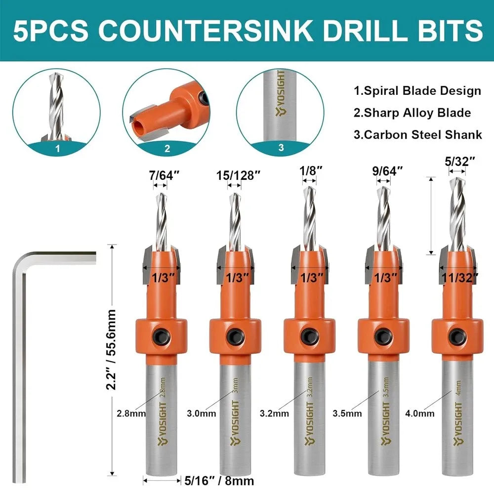 Woodworking Drill Bit Set Forstner 15-35mm Countersink Hex Shank Forstner Bits