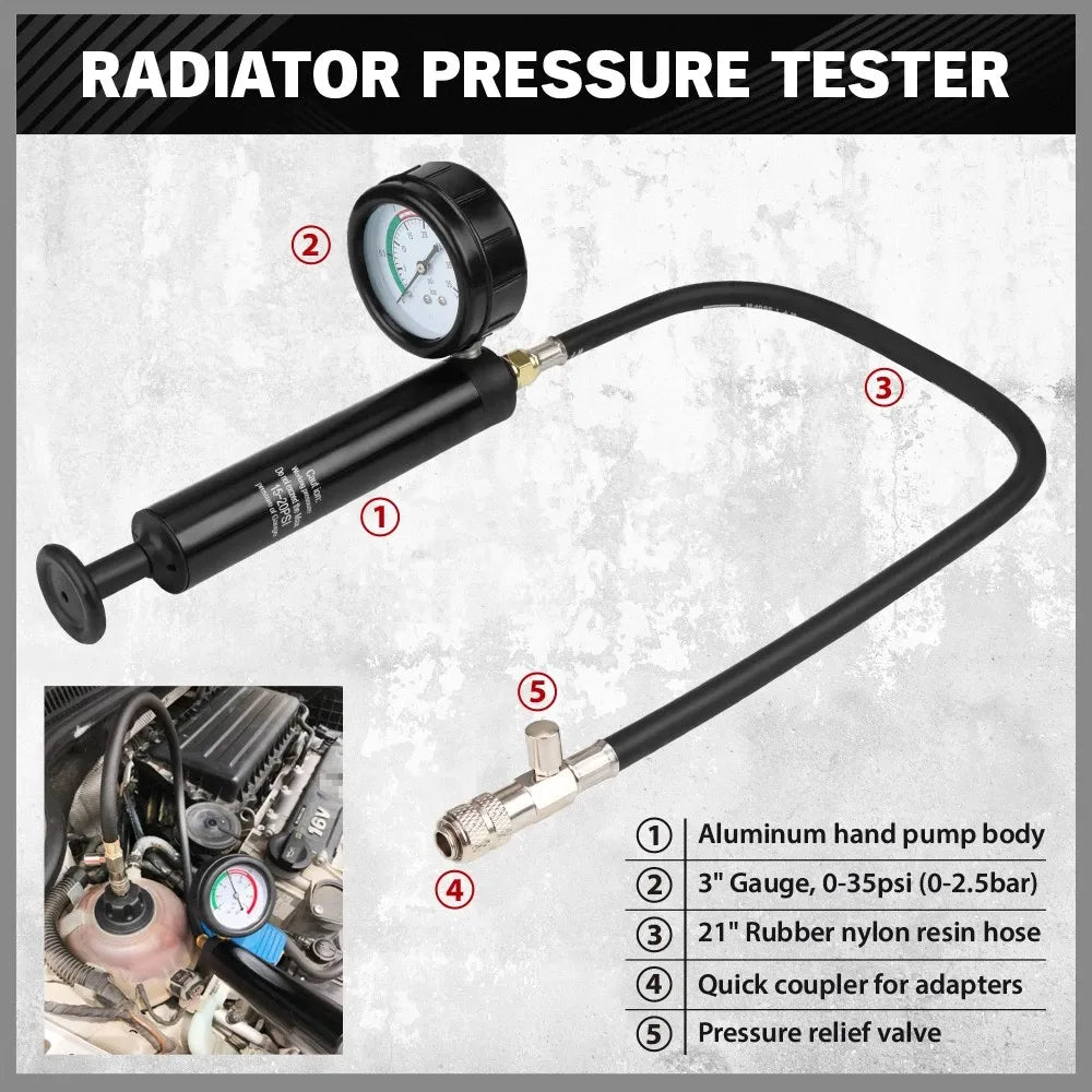 18PCS Radiator Pressure Tester Coolant Purge Refill Vacuum Cooling System Kit