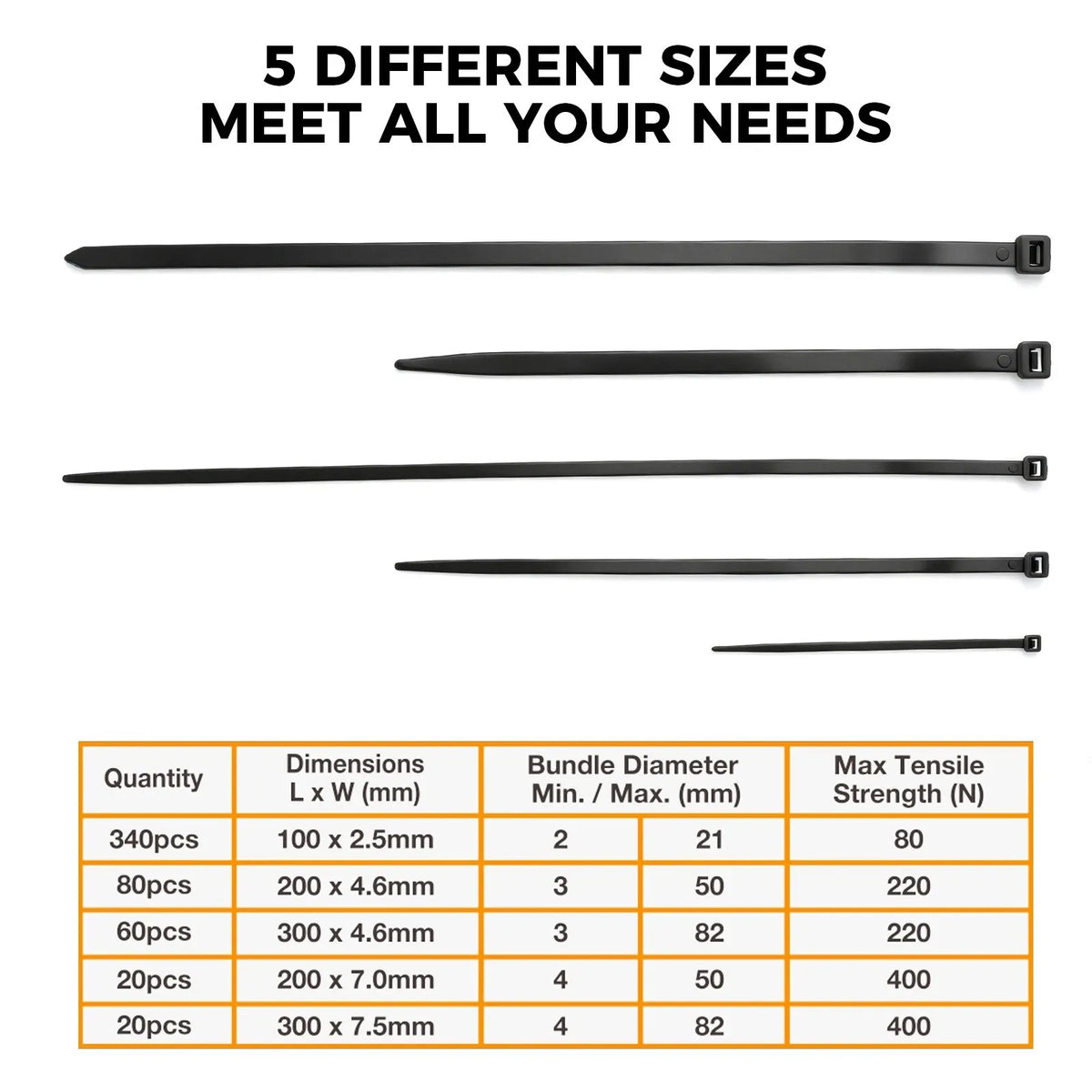 520Pcs Cable Ties Zip Ties Nylon UV Stabilised Bulk Black Cable Tie Black Au