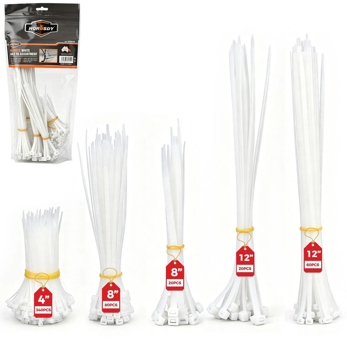 520-Pieces Cable Ties Zip Ties Nylon UV Stabilised Bulk Black Cable Tie White
