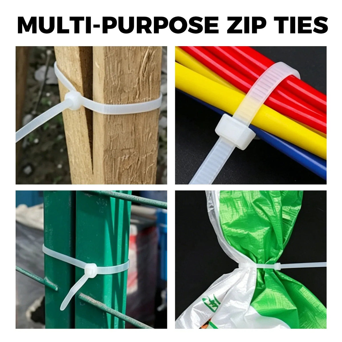 520-Pieces Cable Ties Zip Ties Nylon UV Stabilised Bulk Black Cable Tie White