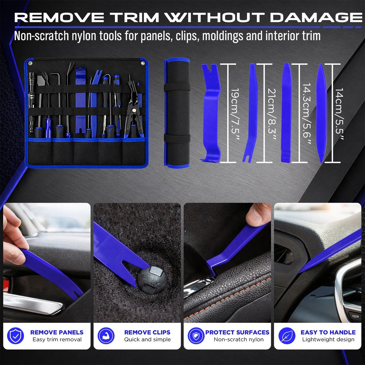 SEDY 18Pcs Auto Trim Removal Tool Kit Pick and Hook Set LED Magnetic Pickup