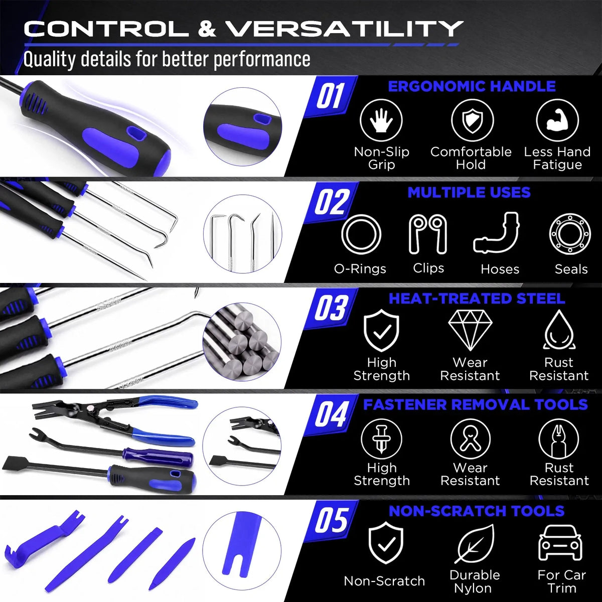 SEDY 18Pcs Auto Trim Removal Tool Kit Pick and Hook Set LED Magnetic Pickup