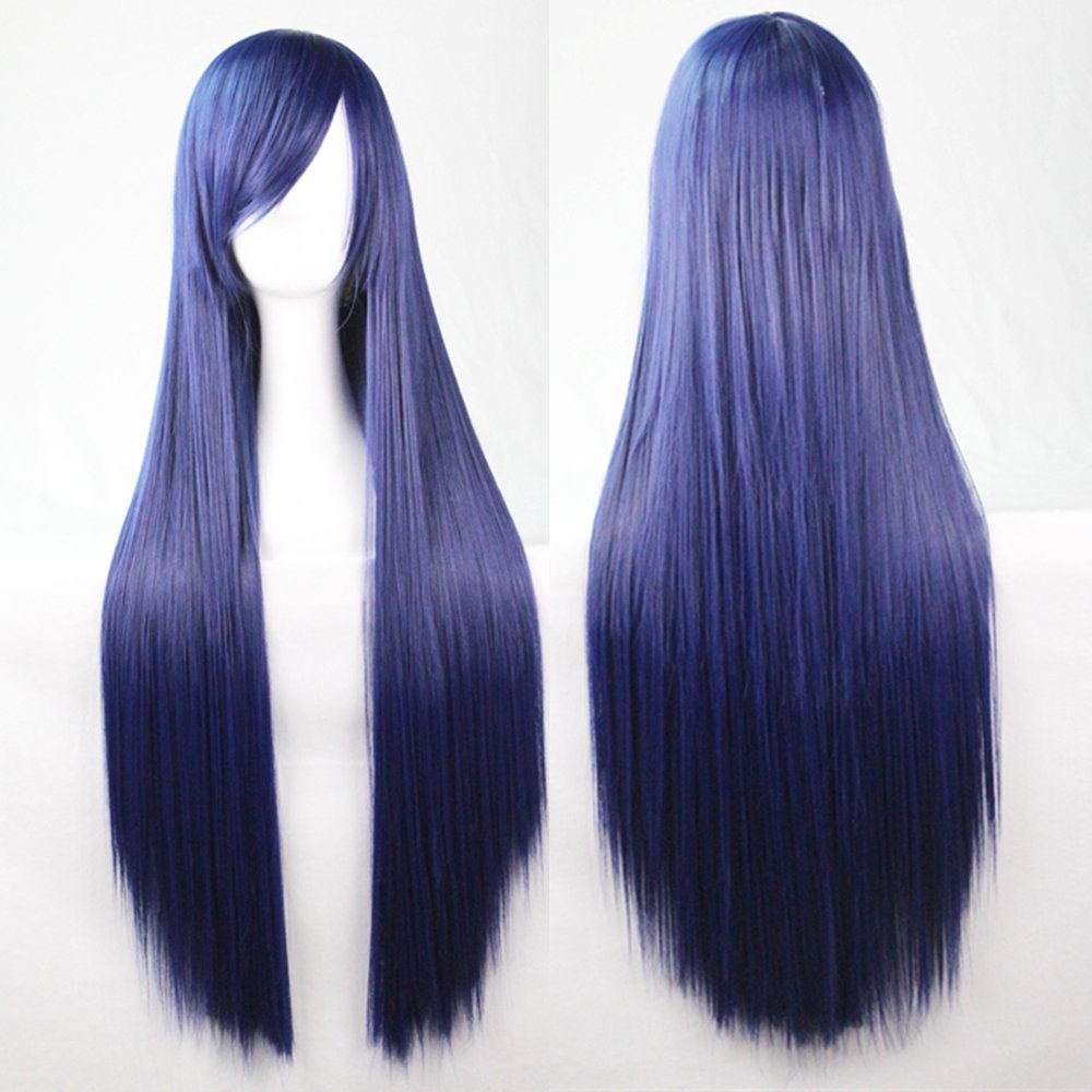 80cm Straight Sleek Long Full Hair Wigs w Side Bangs Cosplay Costume Womens