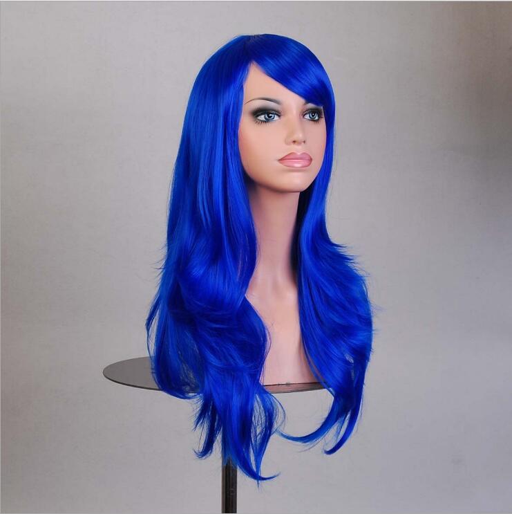 70cm Wavy Curly Sleek Full Hair Lady Wigs w Side Bangs Cosplay Costume Womens