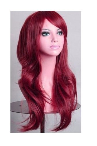 70cm Wavy Curly Sleek Full Hair Lady Wigs w Side Bangs Cosplay Costume Womens
