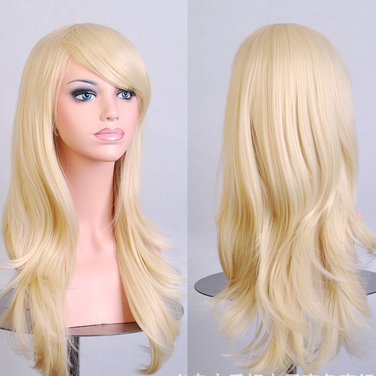 70cm Wavy Curly Sleek Full Hair Lady Wigs w Side Bangs Cosplay Costume Womens