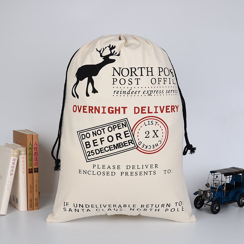Large Christmas XMAS Hessian Santa Sack Stocking - Reindeer Express Delivery