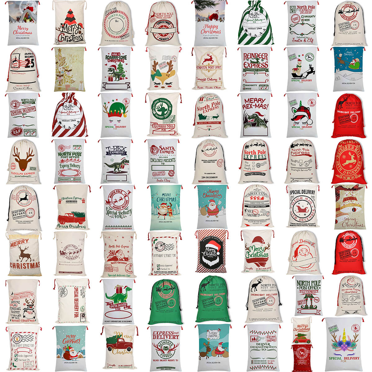 Large Christmas XMAS Hessian Santa Sack Stocking - Reindeer Express Delivery