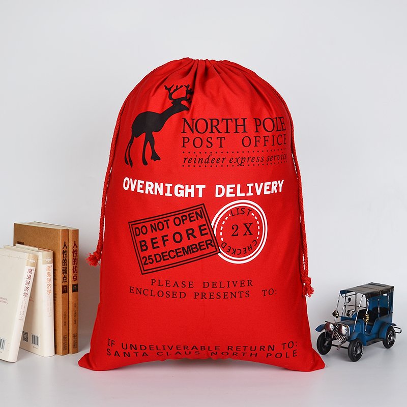 Large Christmas XMAS Hessian Santa Sack Stocking - Reindeer Express Delivery