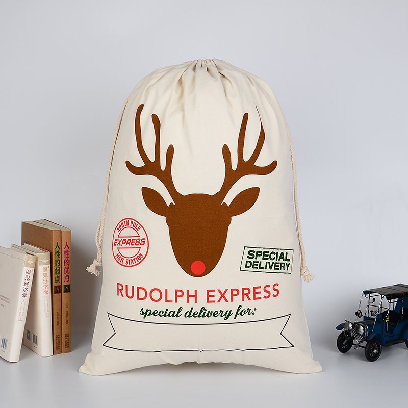 Large Christmas XMAS Hessian Santa Sack Stocking Bag - Rudolph Express