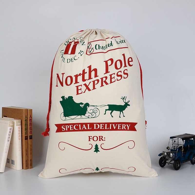 Large Christmas XMAS Hessian Santa Sack Stocking Bag - North Pole Express