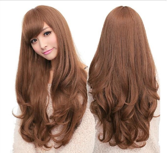Long Wavy Curly Full Hair Wigs w Side Bangs Cosplay Costume Fancy Anime