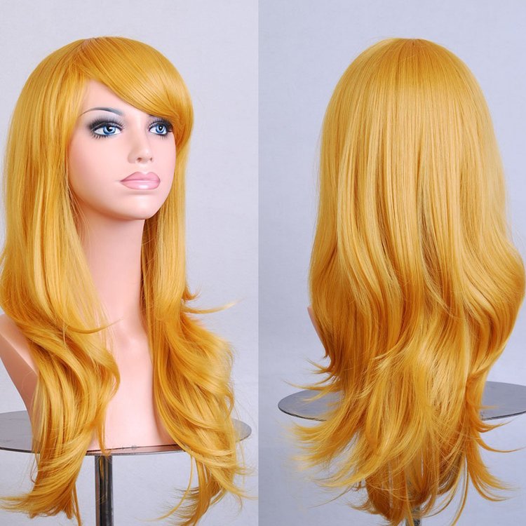 70cm Wavy Curly Sleek Full Hair Lady Wigs w Side Bangs Cosplay Costume Womens