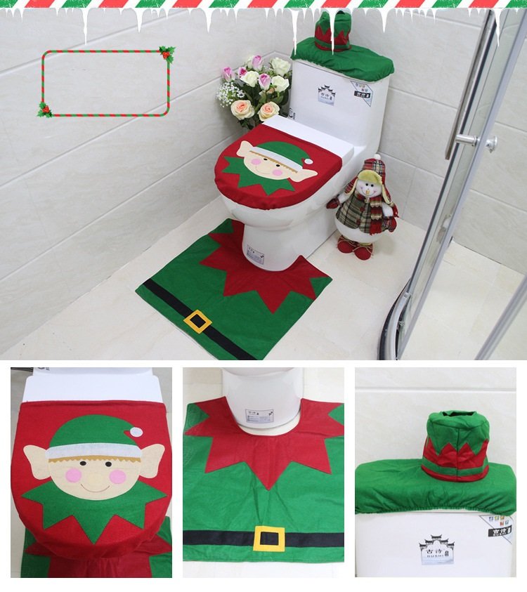 4pcs Christmas Toilet Seat Cover Rug Bathroom Set Santa Snowman Xmas Home