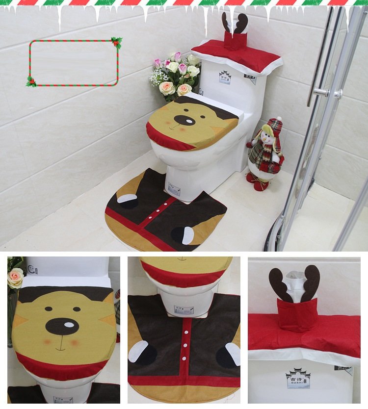 4pcs Christmas Toilet Seat Cover Rug Bathroom Set Santa Snowman Xmas Home