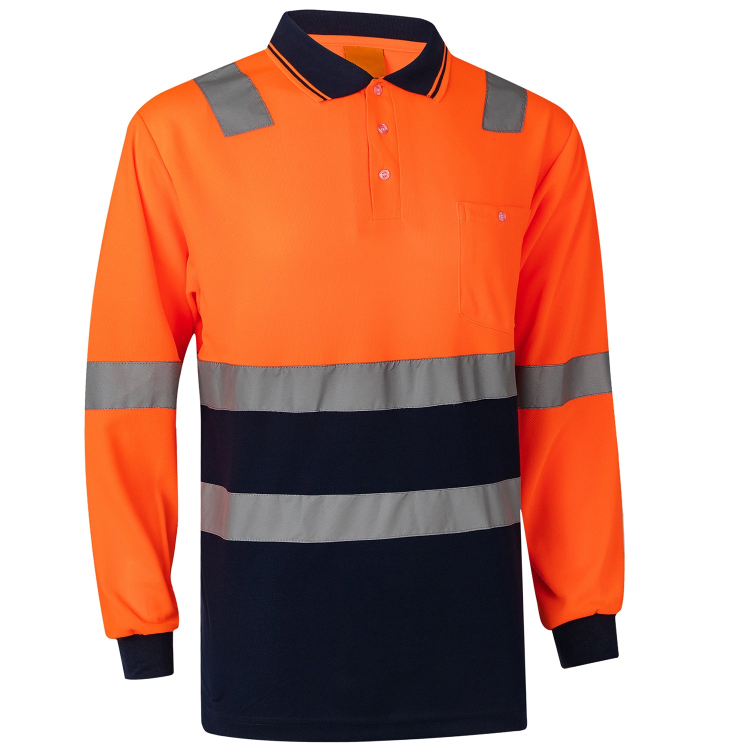 HI VIS Long Sleeve Workwear Shirt w Reflective Tape Cool Dry Safety Polo 2