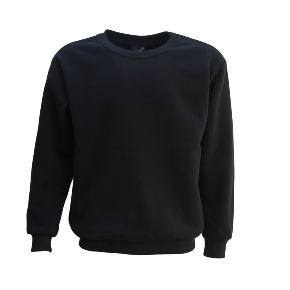 Unisex Plain Pullover Fleece Jumper Mens Long Sleeve Crew Neck Sweater, Black