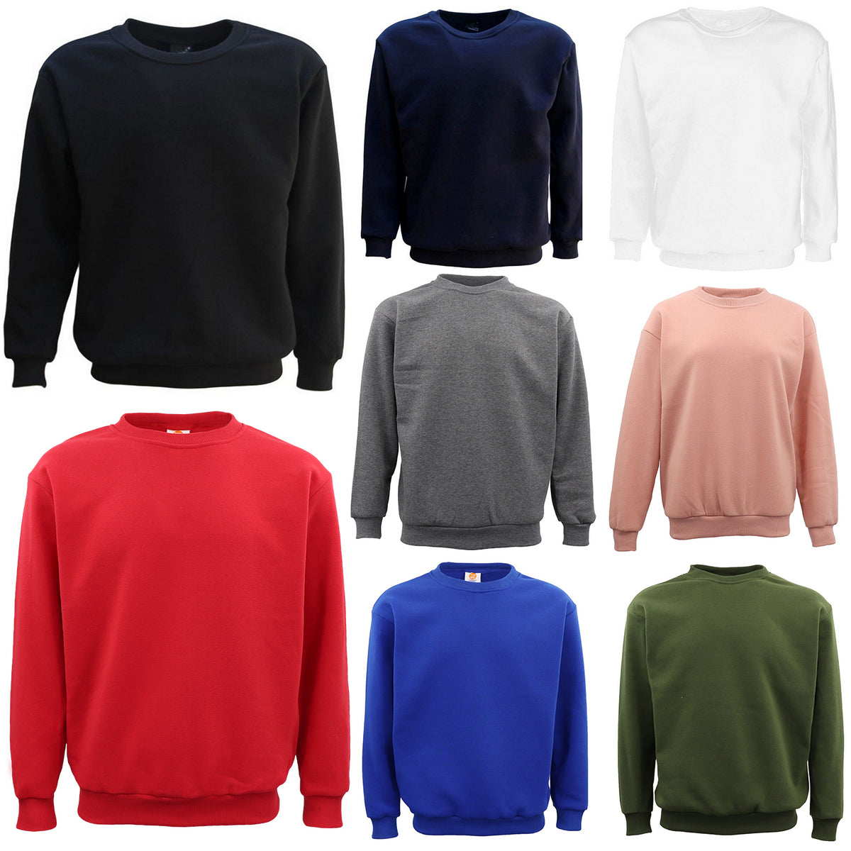 Unisex Plain Pullover Fleece Jumper Mens Long Sleeve Crew Neck Sweater, Grey, S