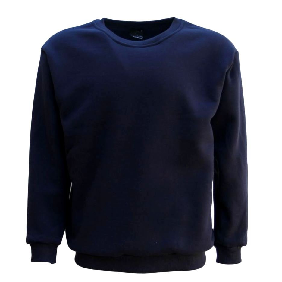 Unisex Plain Pullover Fleece Jumper Mens Long Sleeve Crew Neck Sweater, Navy