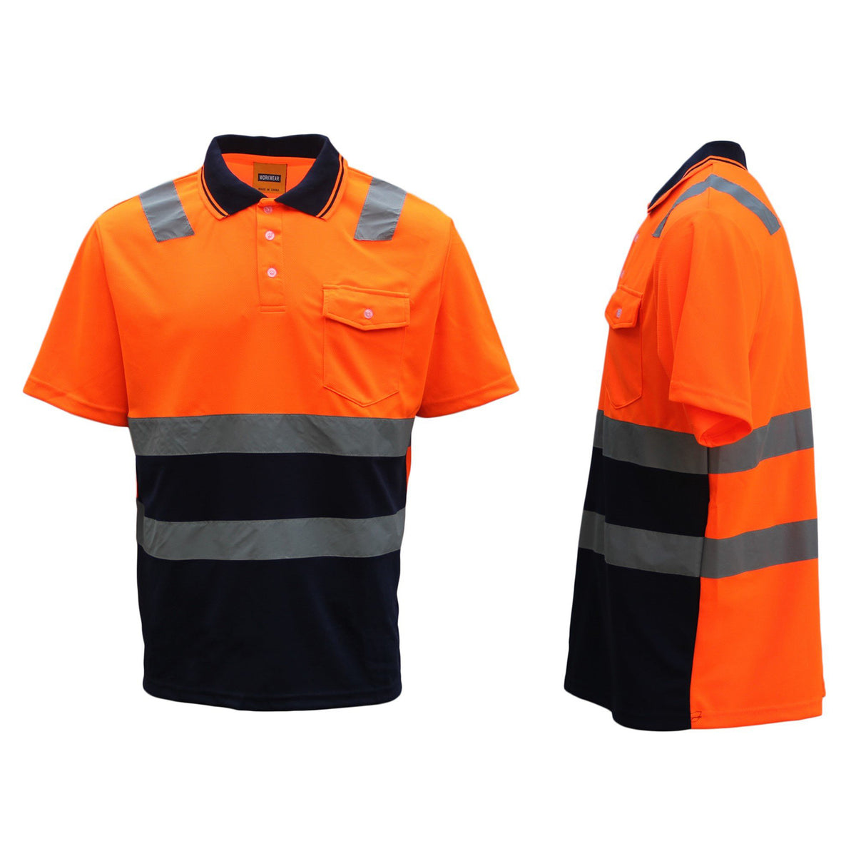 HI VIS Short Sleeve Workwear Shirt w Reflective Tape Cool Dry Safety Polo 2