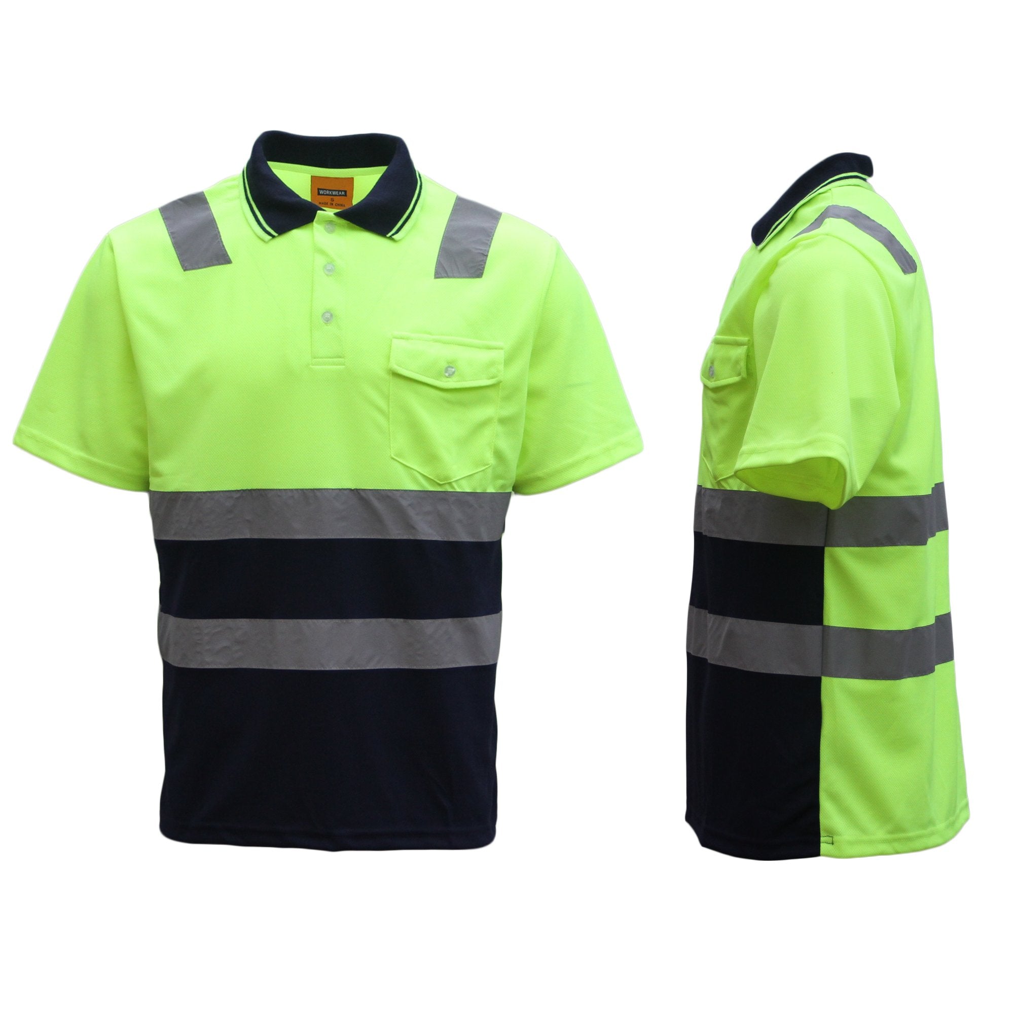 HI VIS Short Sleeve Workwear Shirt w Reflective Tape Cool Dry Safety Polo 2