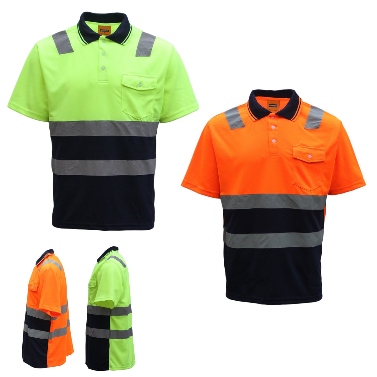 HI VIS Short Sleeve Workwear Shirt w Reflective Tape Cool Dry Safety Polo 2