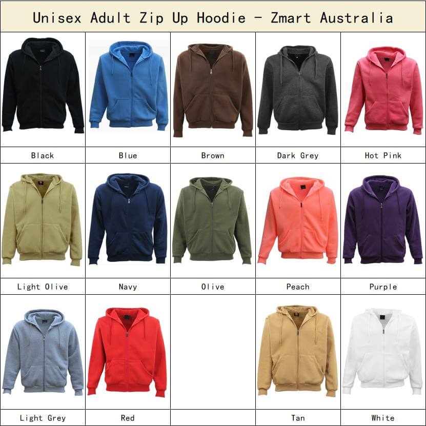 Unisex Zip Plain Fleece Hoodie Hooded Jacket Mens Sweatshirt Jumper XS - 8XL