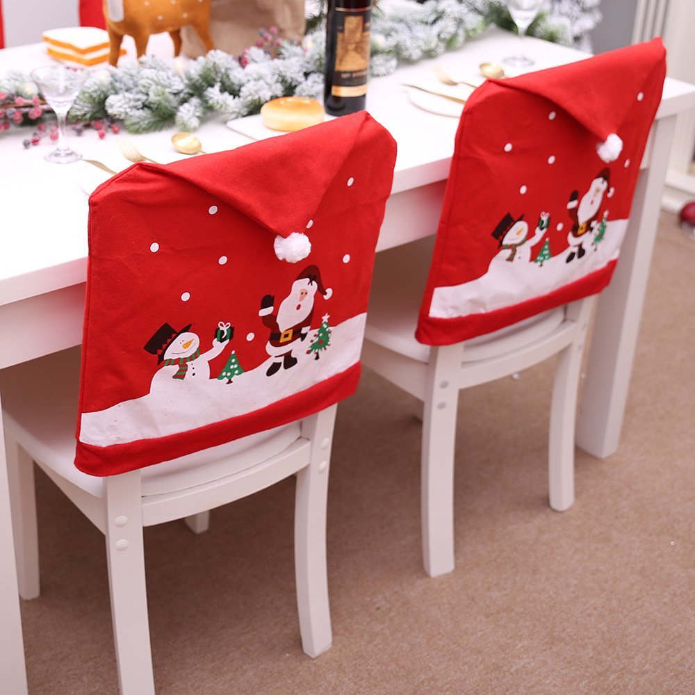 6 - 10x Christmas Santa Hat Chair Covers Table Cloth Dinner Home D谷cor