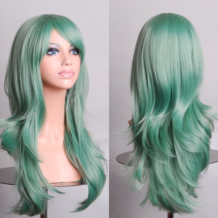 70cm Wavy Curly Sleek Full Hair Lady Wigs w Side Bangs Cosplay Costume Womens