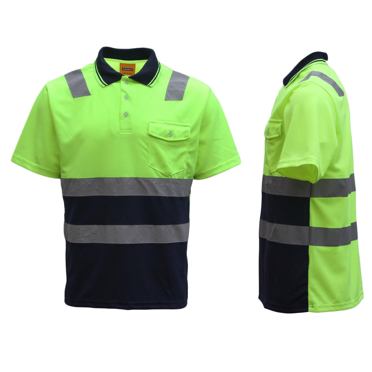 HI VIS Short Sleeve Workwear Shirt w Reflective Tape Cool Dry Safety Polo 2
