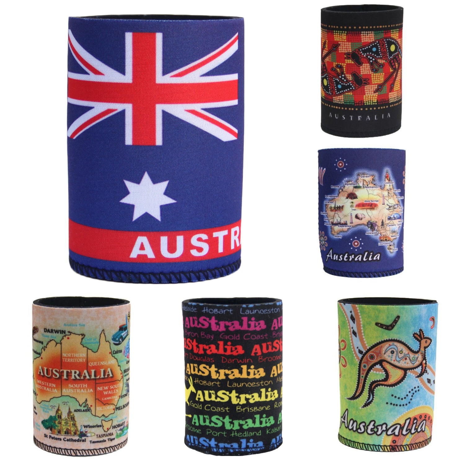 6x Australia Stubby Stubbie Holder Beer Bottle Tin Can Drink Alcohol Cooler