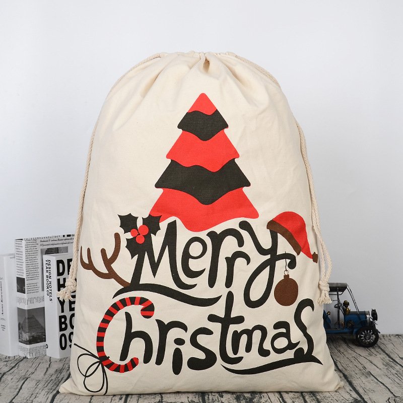 Large Christmas XMAS Hessian Santa Sack Stocking Bag Reindeer - Christmas Tree