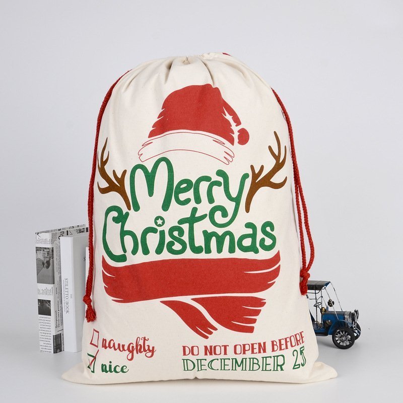 Large Christmas XMAS Hessian Santa Sack Stocking Bag - Merry Xmas w Antler