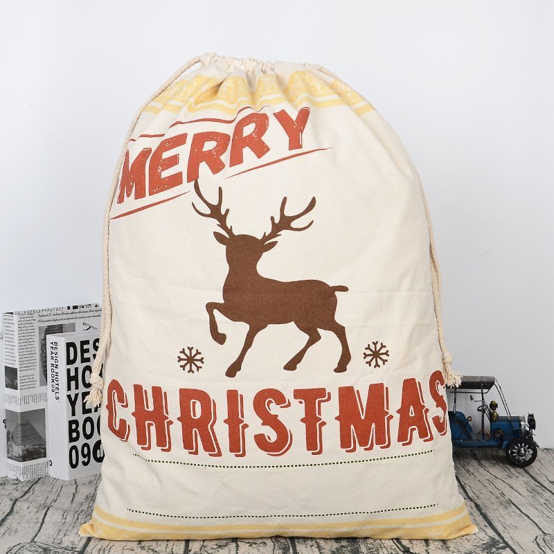 Large Christmas XMAS Hessian Santa Sack Stocking Bag Reindeer - Reindeer