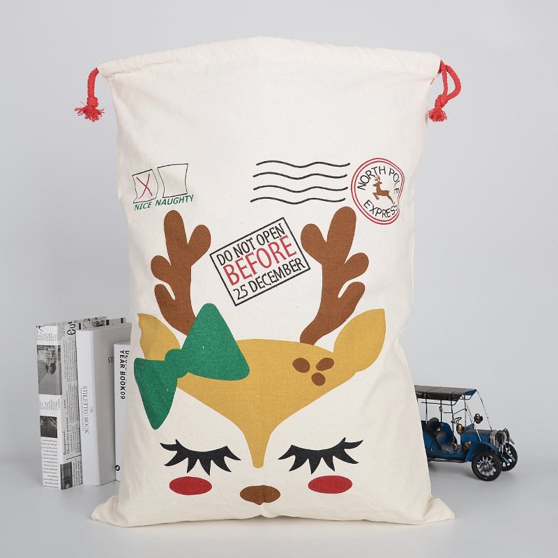 Large Christmas XMAS Hessian Santa Sack Stocking Bag - Reindeer Girl Makeup