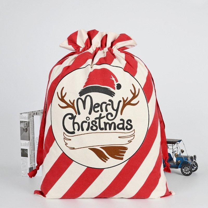 Large Christmas XMAS Hessian Santa Sack Stocking Bag - Merry Xmas w Antler