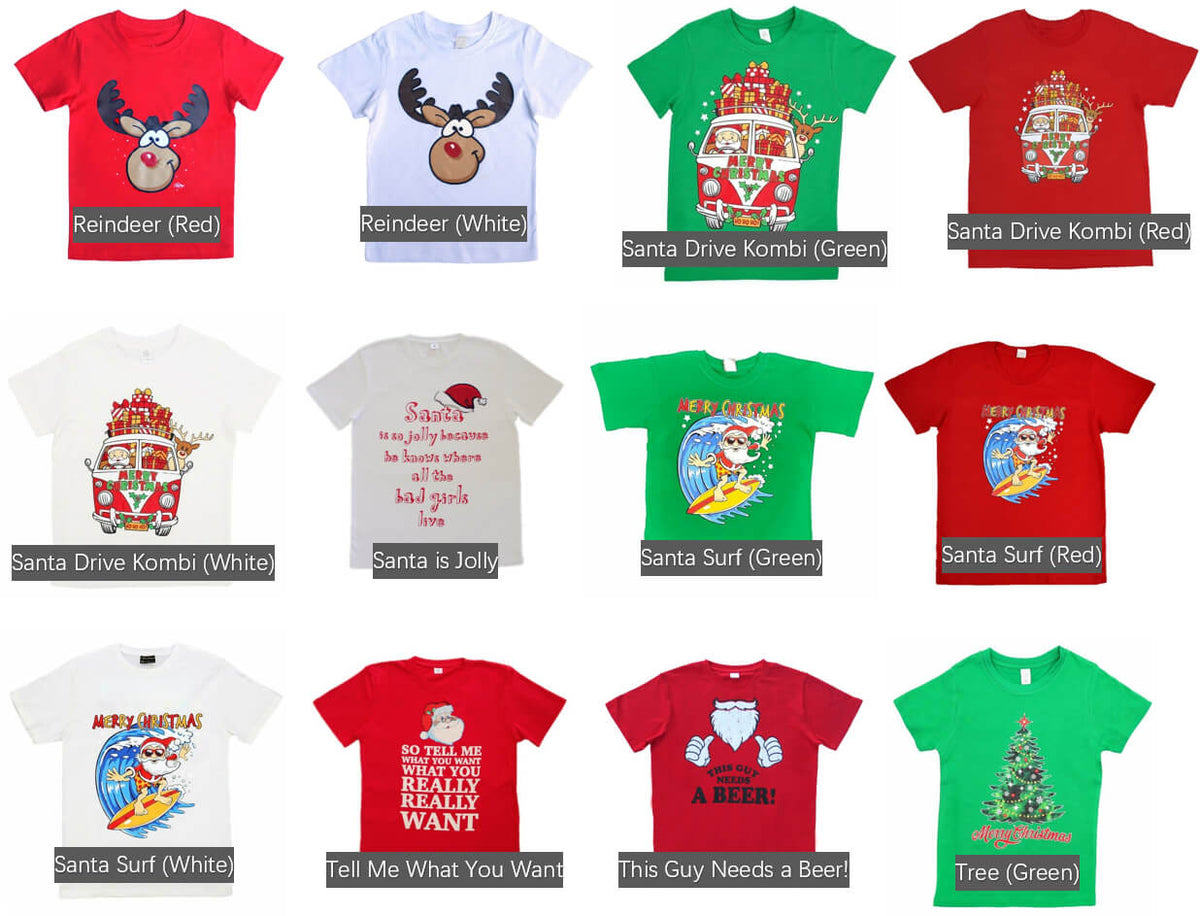 Funny Adult Christmas T - Shirt Mens Womens 100% Cotton Jolly Ugly, Santa Surf