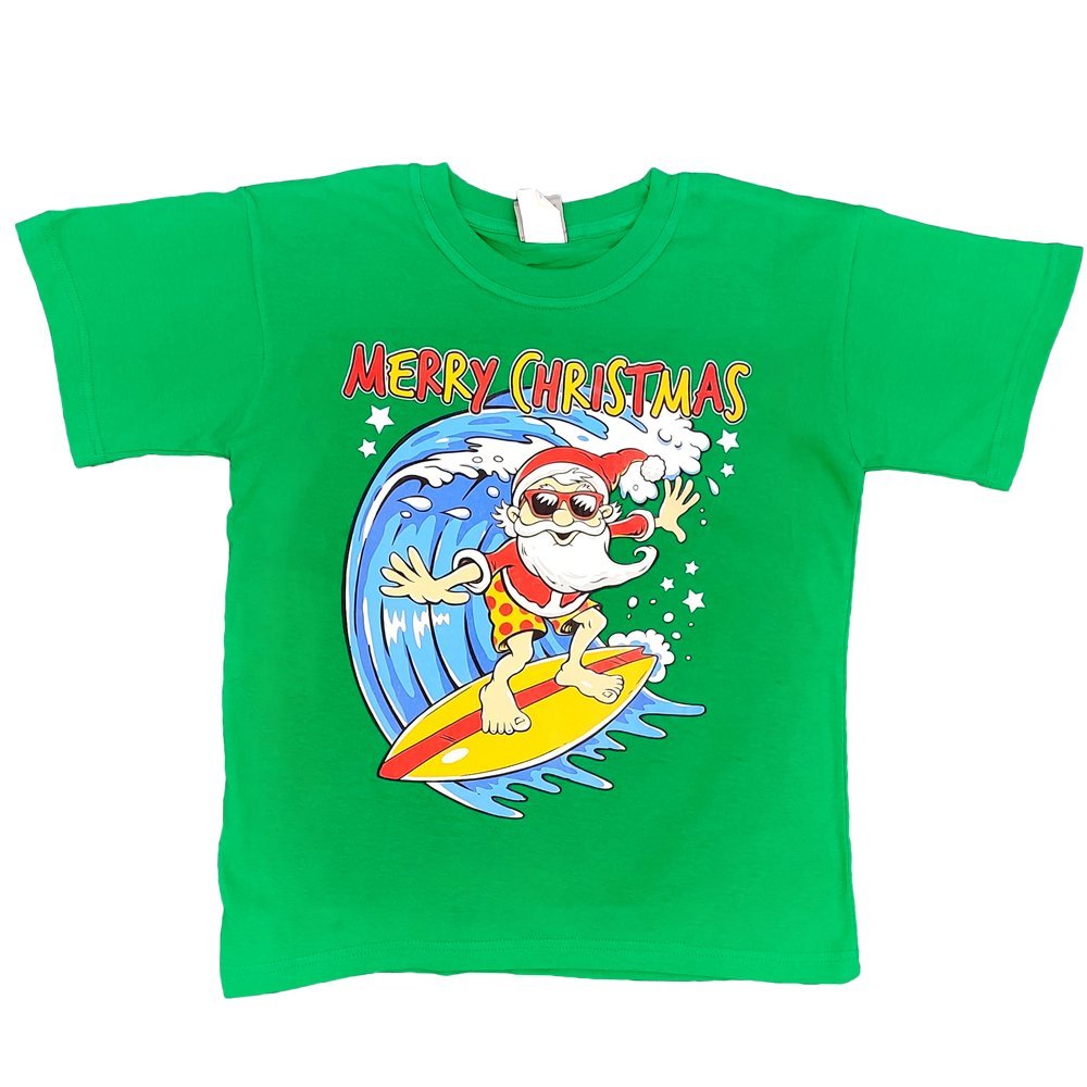 Funny Adult Christmas T - Shirt Mens Womens 100% Cotton Jolly Ugly, Santa Surf