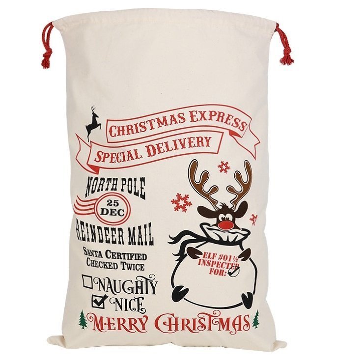 Large Christmas XMAS Hessian Santa Sack Stocking Bag - Reindeer Mail (2)