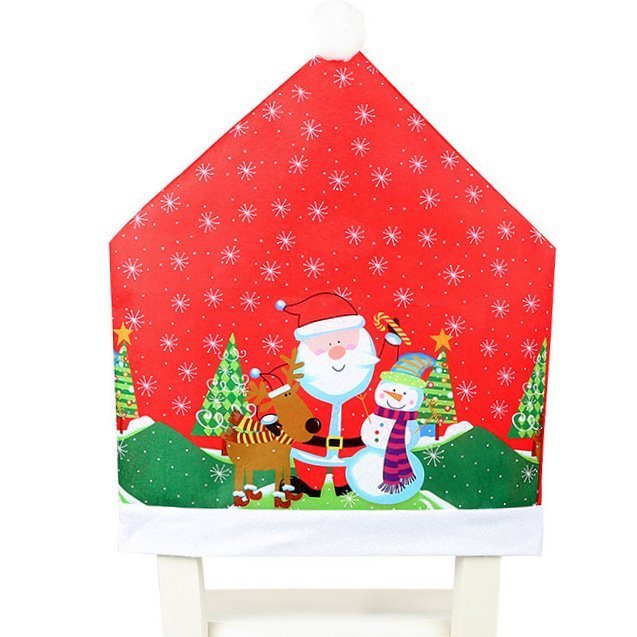 10x Christmas Chair Covers Dinner Table Santa Hat Snowman Home D谷cor