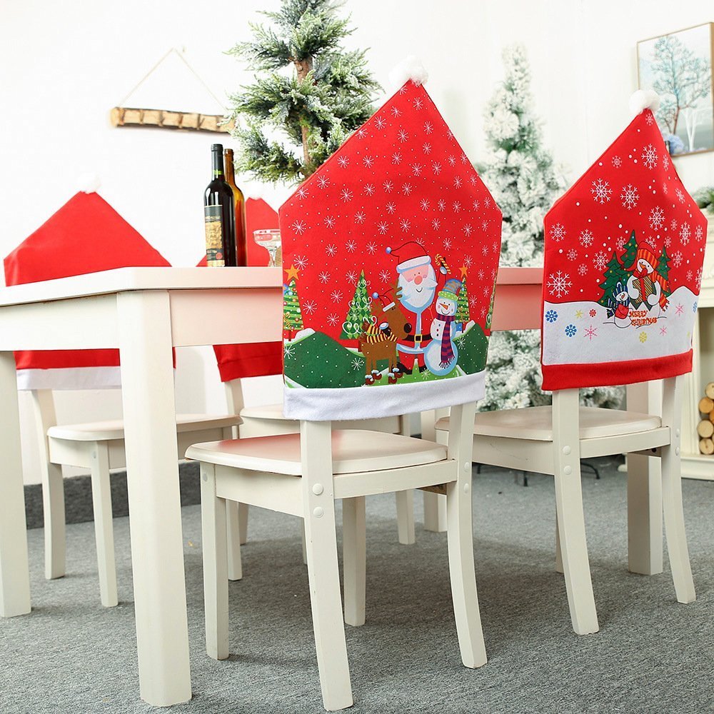10x Christmas Chair Covers Dinner Table Santa Hat Snowman Home D谷cor