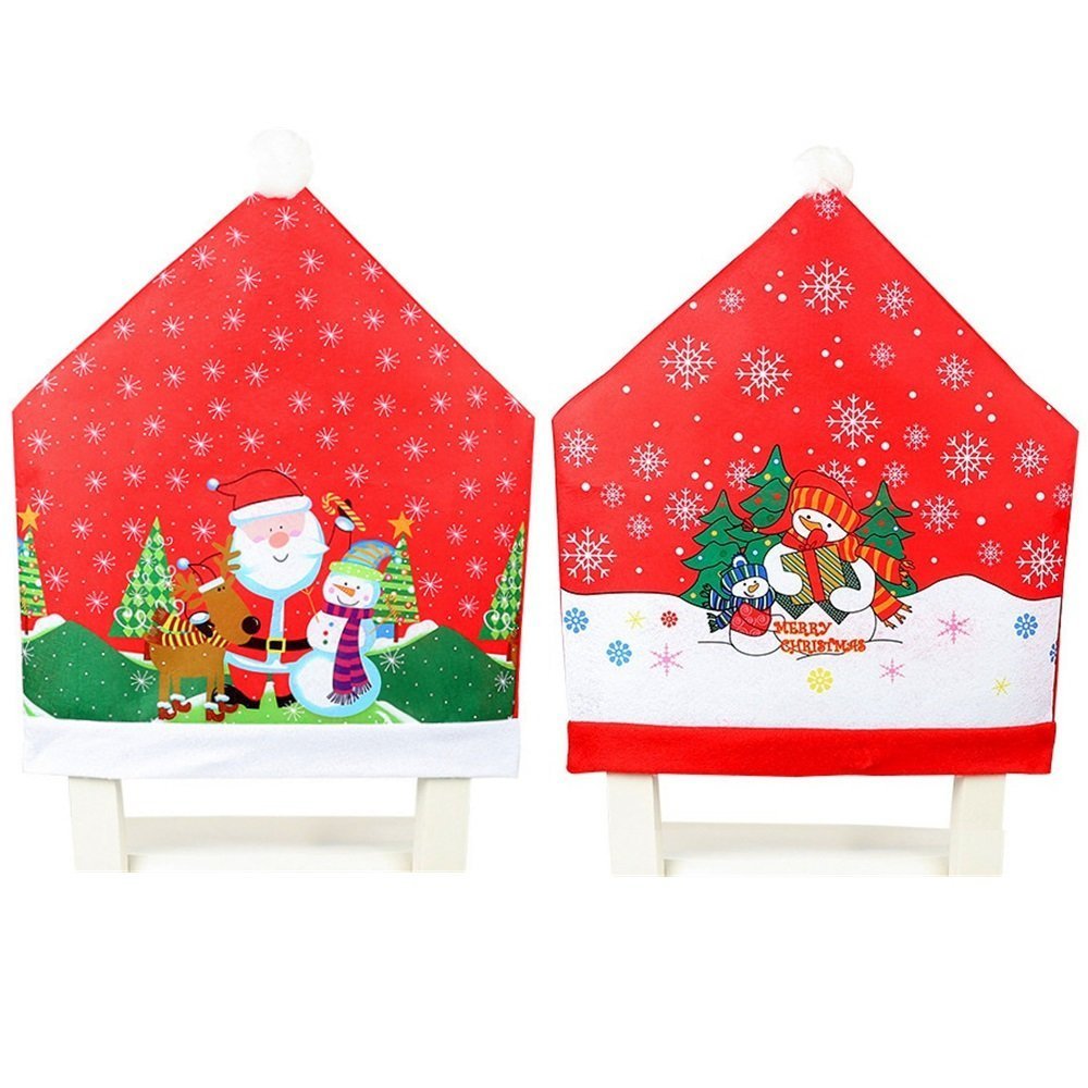 10x Christmas Chair Covers Dinner Table Santa Hat Snowman Home D谷cor