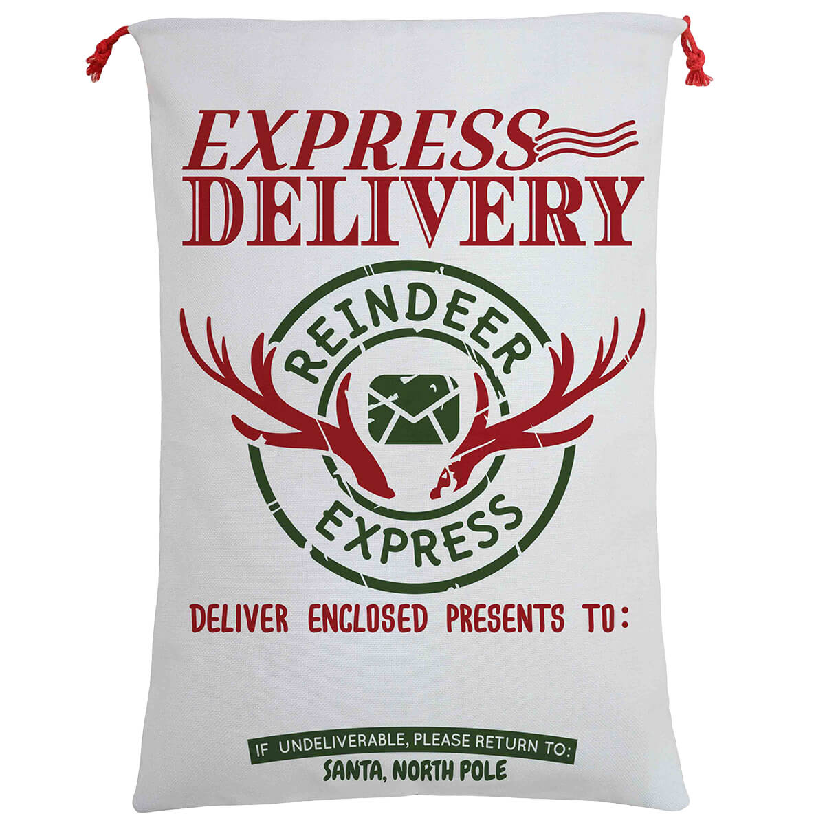 Large Christmas XMAS Hessian Santa Sack Stocking Bag - Reindeer Express (B)