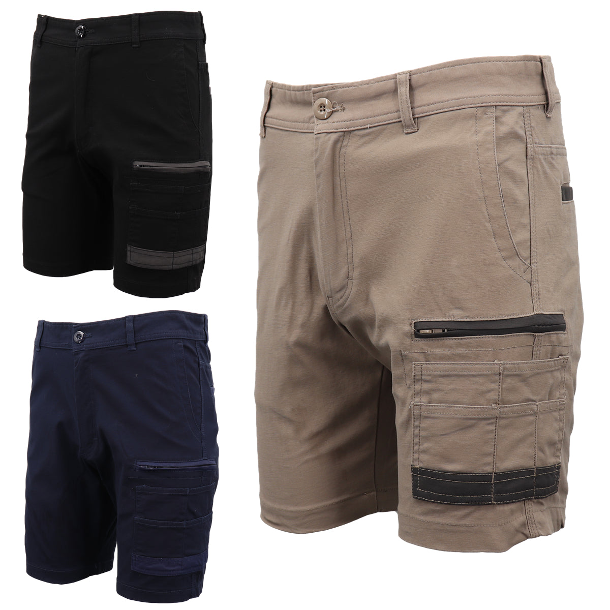 Mens Cargo Cotton Drill Work Shorts UPF 50+ 13 Pockets Tradies Workwear