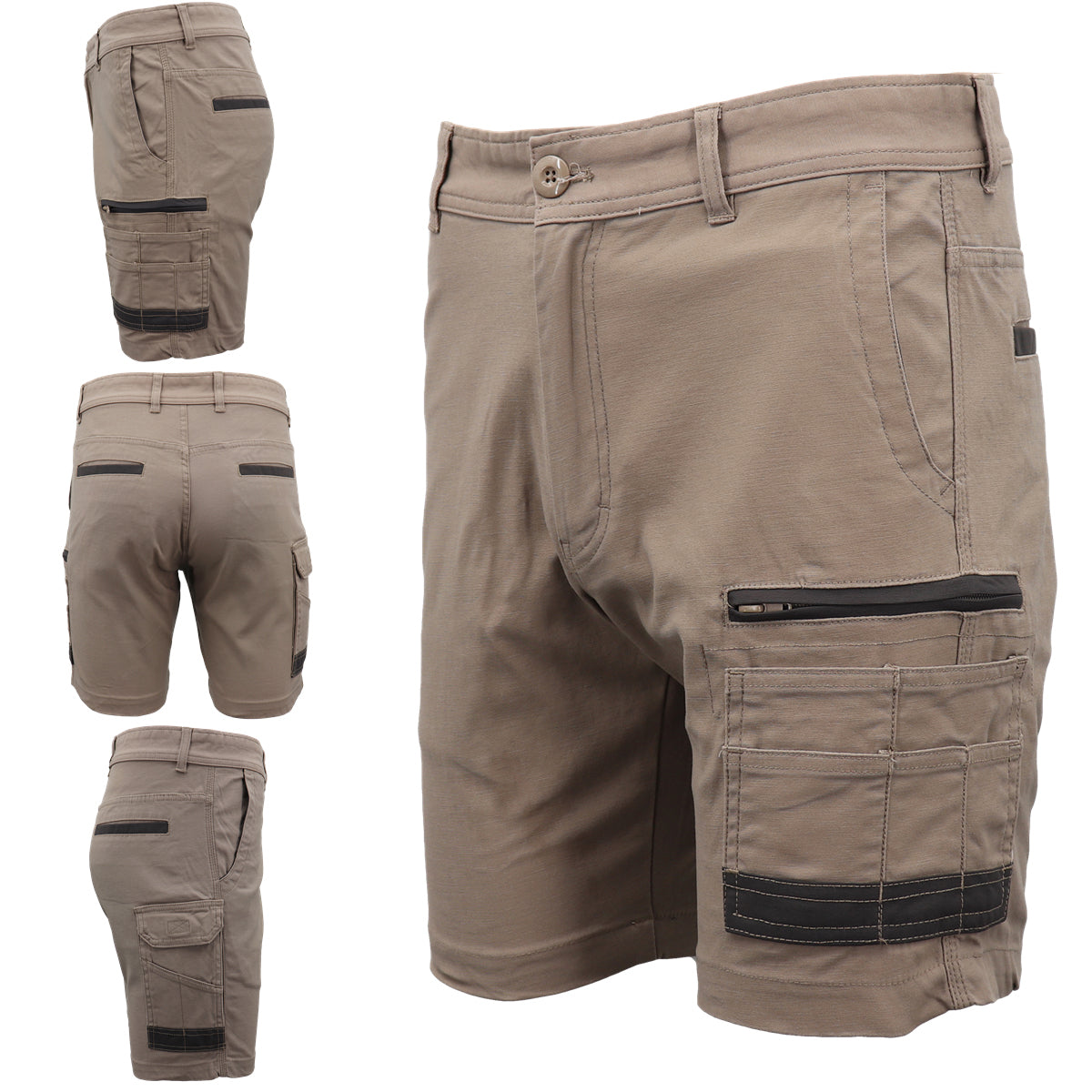 Mens Cargo Cotton Drill Work Shorts UPF 50+ 13 Pockets Tradies Workwear