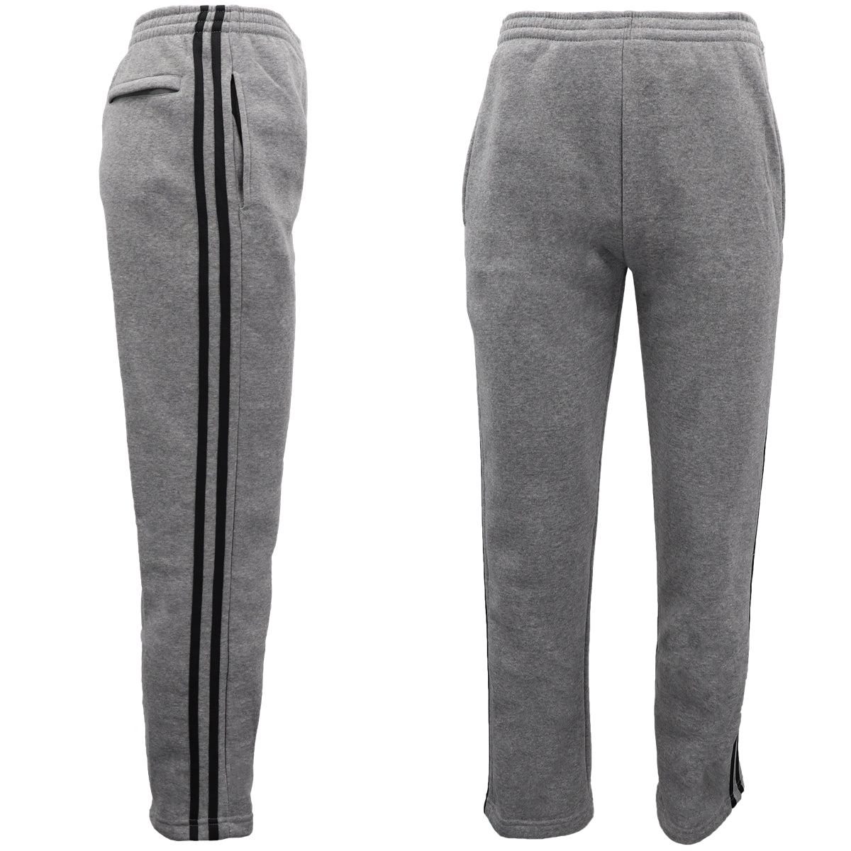 Men's Fleece Casual Sports Track Pants w Zip Pocket Striped Sweat Trousers S