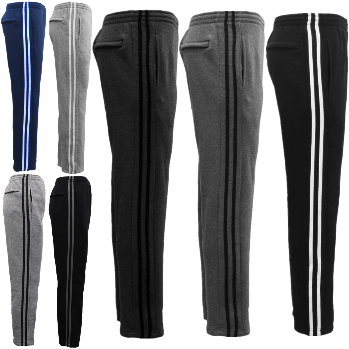 Men's Fleece Casual Sports Track Pants w Zip Pocket Striped Sweat Trousers S