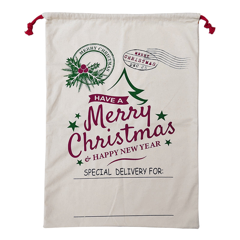 Large Christmas XMAS Hessian Santa Sack Stocking Bag Reindeer - Happy Year